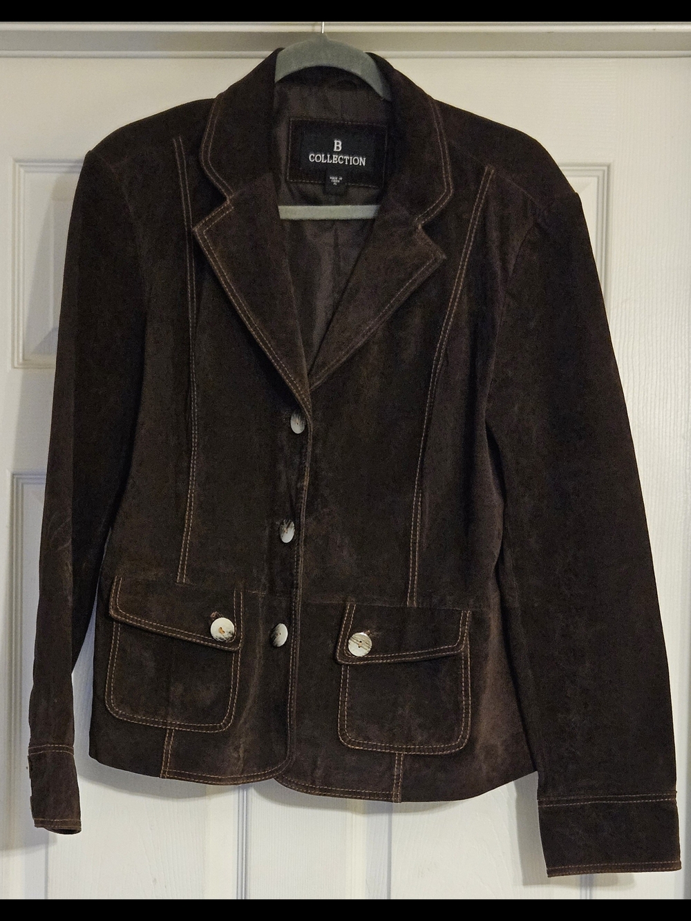 B COLLECTION Women's Dark Brown Suede Leather Button Jacket Sz XL Western Retro